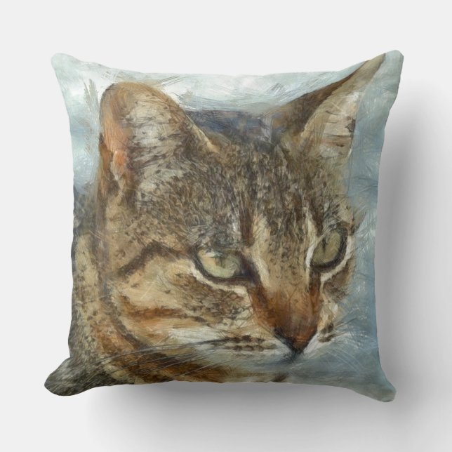 Stängande Tabby katt Stäng upp grafitpennportra Kudde (Framsida)