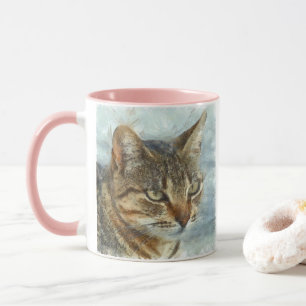 Stängande Tabby katt Stäng upp grafitpennportra Mugg