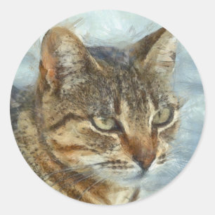 Stängande Tabby katt Stäng upp grafitpennportra Runt Klistermärke
