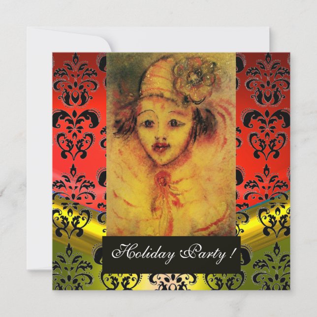 STÄNGD I GULT, RÖD, SVART DAMASK MONOGRAM Gem Inbjudningar (Framsida)