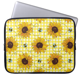 Stängda bin och solblommor i kontrollerad bakgrund laptop fodral