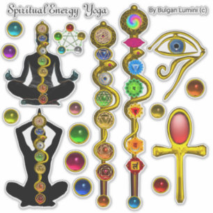 STÅNGEN ASCLEPIUS, 7 CHAKRAS-YOGALOTUSBLOMMAR KLISTERMÄRKEN