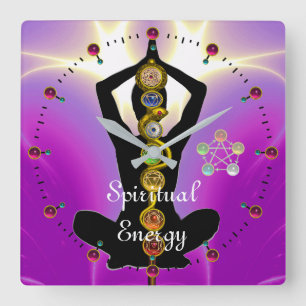 STÅNGEN AV ASCLEPIUS 7 CHAKRAS, YOGALOTUSBLOMMA FYRKANTIG KLOCKA