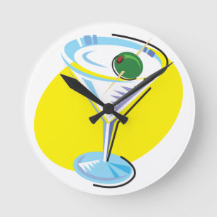 Stänger aldrig Lycklig-timmar_retro-stil Martini-g Rund Klocka