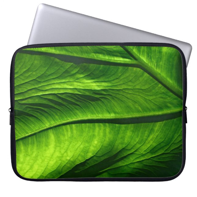 Stängfoto från grönt löv laptop fodral (Framsidan)
