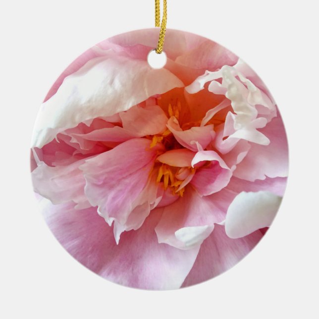 Stängning av Blek Rosa Peonies Julgransprydnad Keramik (Framsidan)