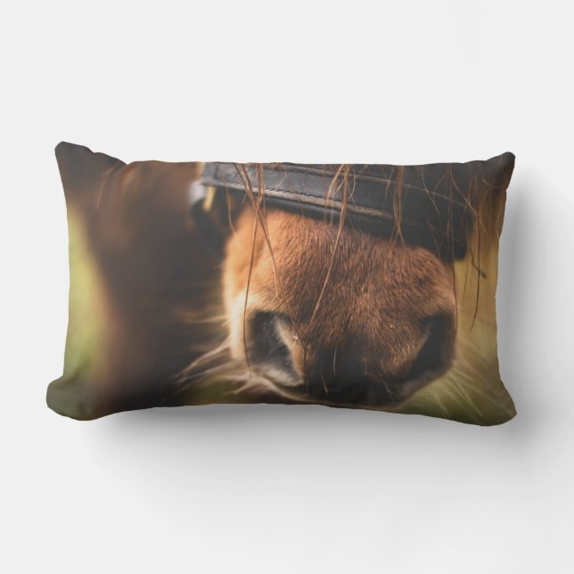 Stängning av en Cute Brown Horse Nose Lumbarkudde (Framsida)