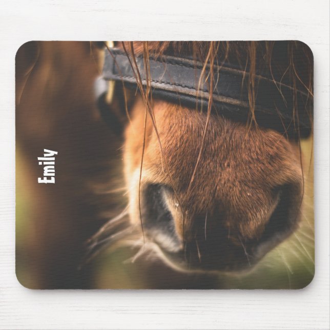 Stängning av en Personlig av Cute Brown Horse Nose Musmatta (Framsidan)