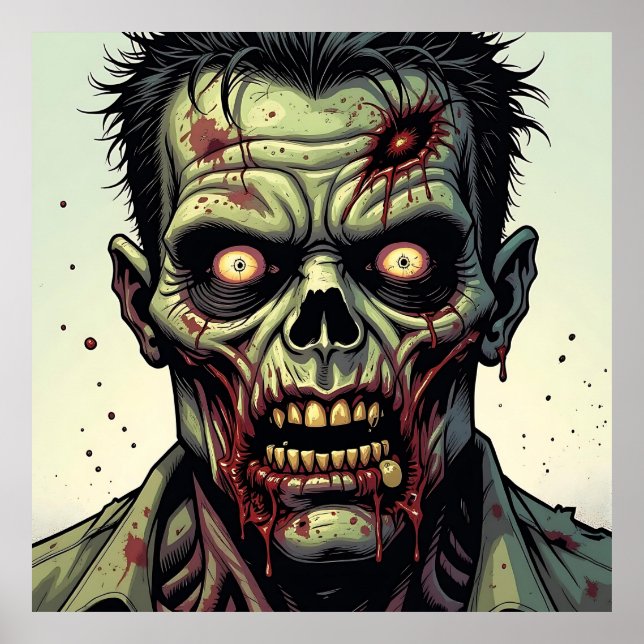 Stängning av en pop Art Zombie Halloween Poster (Framsidan)