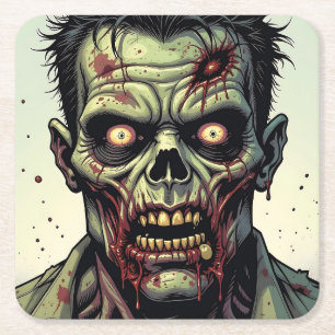 Stängning av en pop Art Zombie Halloween Underlägg Papper Kvadrat