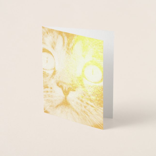 Stängning av katt med Gult Öga Folierat Kort (Framsida)