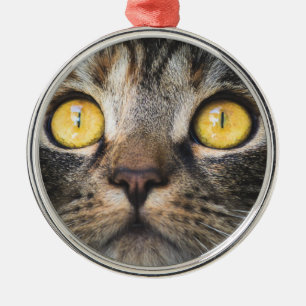 Stängning av katt med Gult Öga keramisk prydnadsäm Julgransprydnad Metall