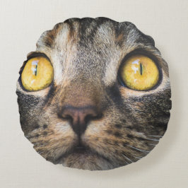 Stängning av katt med Gult Öga Rund Kudde