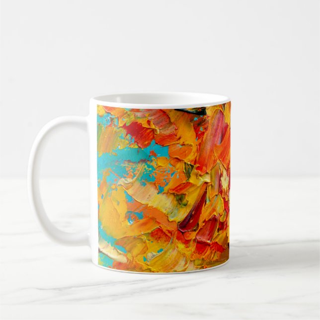 Stängning av makrofinfragment av oljemålning struk kaffemugg (Vänster)