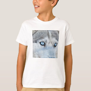 Stängning av Siberian husky med Blue Ögon T Shirt