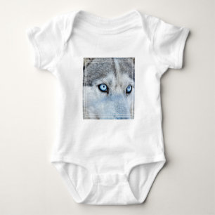 Stängning av Siberian husky med Blue Ögon T Shirt