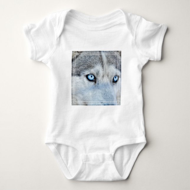 Stängning av Siberian husky med Blue Ögon T Shirt (Framsida)