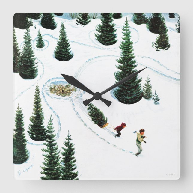 Stängning av Träd Fyrkantig Klocka (Framsida)