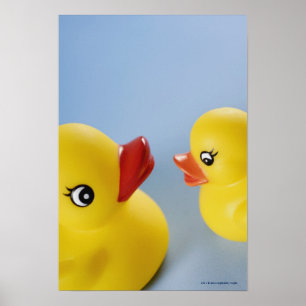 Stängning av två gummi ankor poster