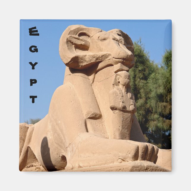 Stängning på sphinx med ramhuvud i Karnak Temple Magnet (Framsidan)