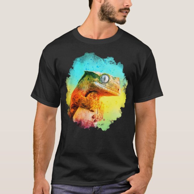 Stängt Gecko Watercolor Rainbow T Shirt (Framsida)