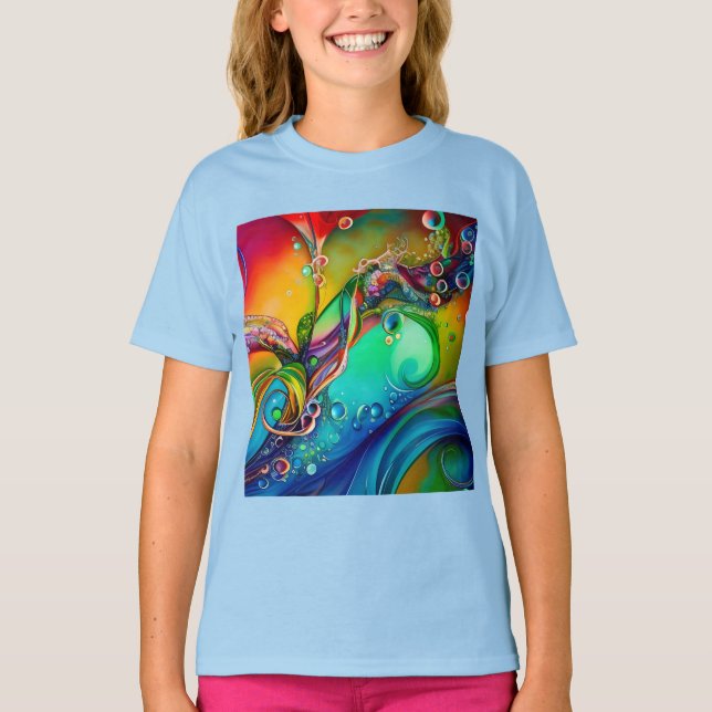 Stänk! Abstrakt av färgbubblor T Shirt (Framsida)