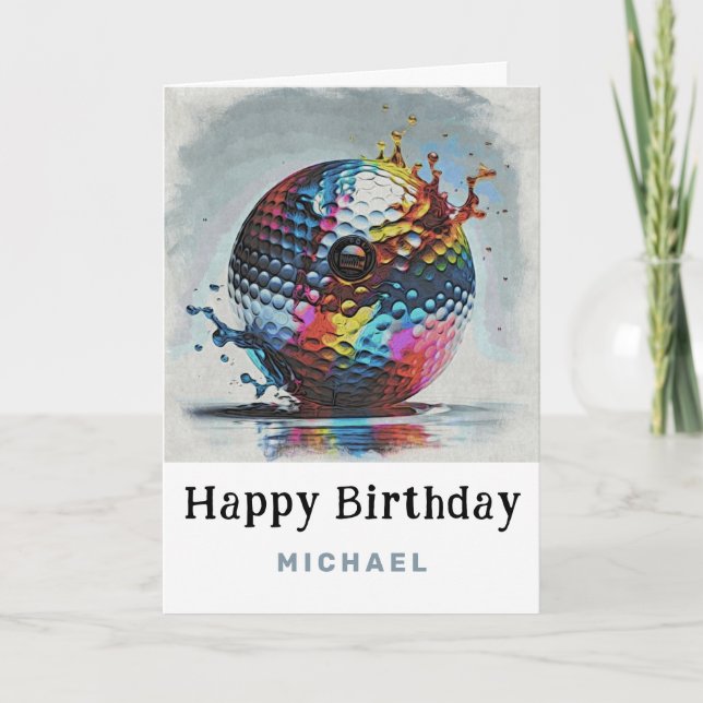 *~* Stänk AP94 Golf Boll Metallic Birthday Card Tack Kort (Framsida)