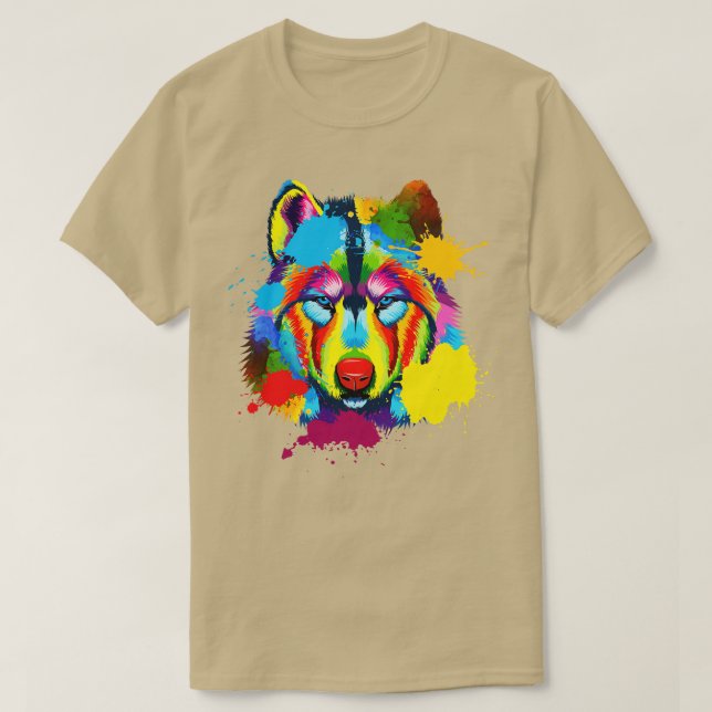 Stänk Art Amerikanska Vargen Ansikte T Shirt (Design framsida)