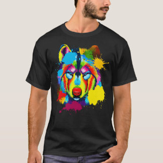 Stänk Art Amerikanska Vargen Ansikte T Shirt