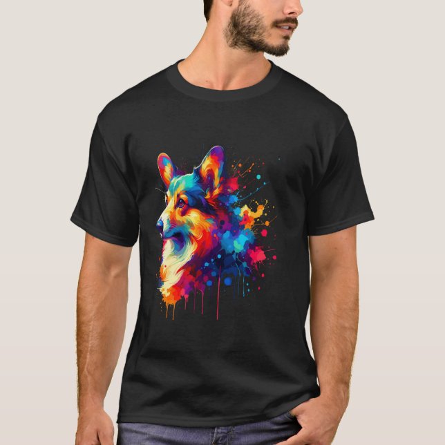 Stänk Art Cardigan Welsh Corgi Corgis T Shirt (Framsida)