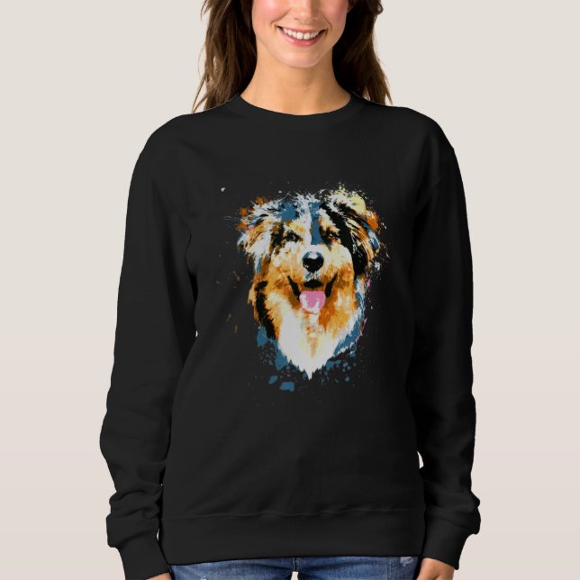 Stänk Art Colorful Australian shepherd Hund T Shirt (Framsida)