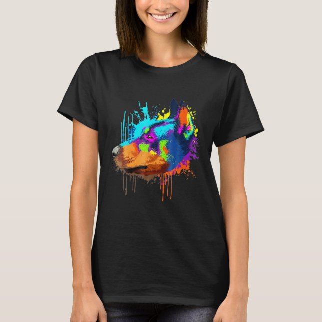 Stänk Art Colorful Dobermann Cute Hund T Shirt (Framsida)