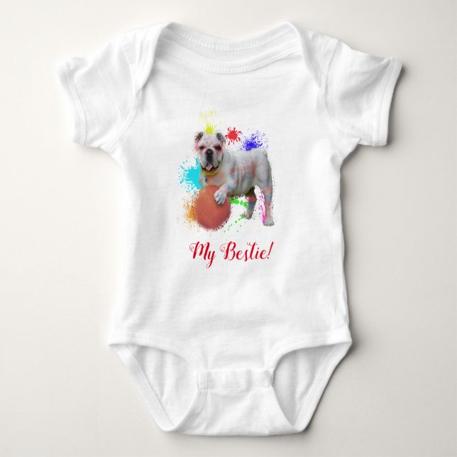 Stänk Art Cute British Bulldog Baby Bodykostym T Shirt (Framsida)