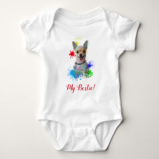 Stänk Art Cute Chihuahua Hund Baby Bodydräkt T Shirt (Framsida)