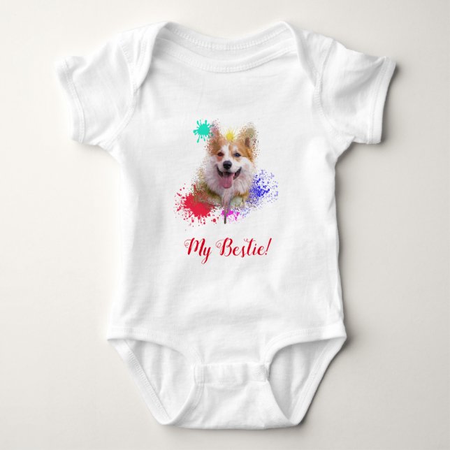 Stänk Art Cute Corgi Hund Baby Bodykosti T Shirt (Framsida)