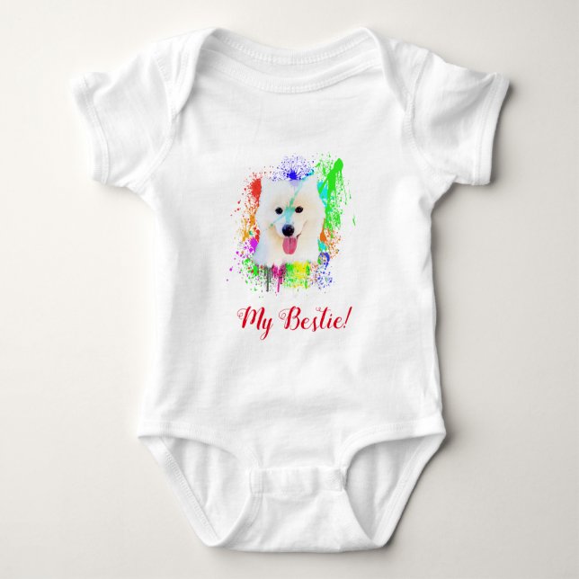 Stänk Art Cute Samoyed Hund Baby Bodykostym T Shirt (Framsida)