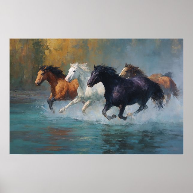 Stänk av Freedom Galloping Horses Art Poster (Framsidan)