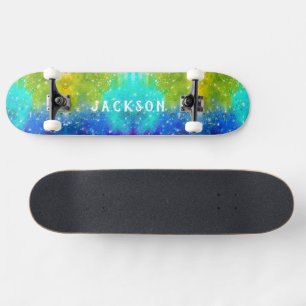 Stänk av Grönten för turkos i blå Gult - stjärnor Mini Skateboard Bräda 18,5 Cm