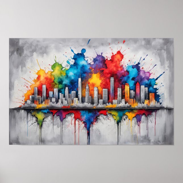 Stänk bläck teckning med skyscraper som skylt (Framsidan)