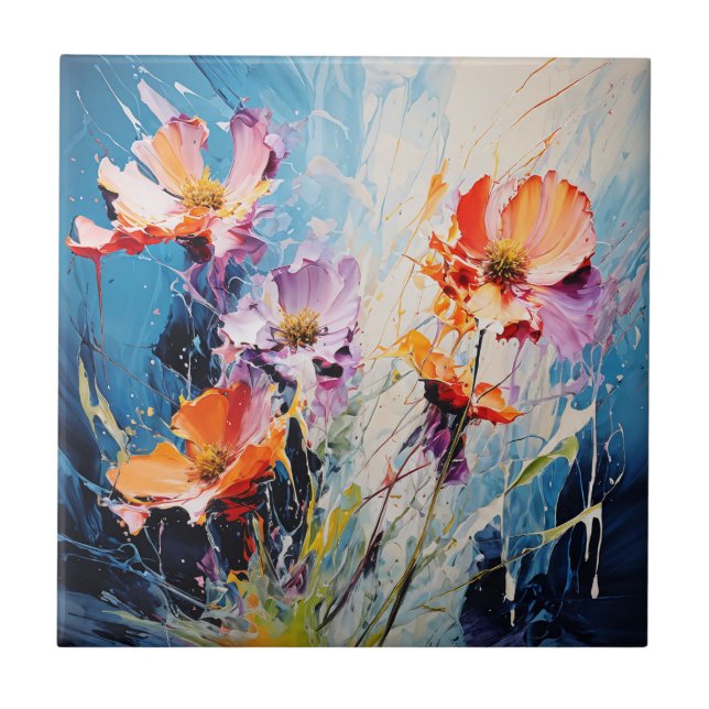 Stänk Blommigt konst Kakelplatta (Framsidan)