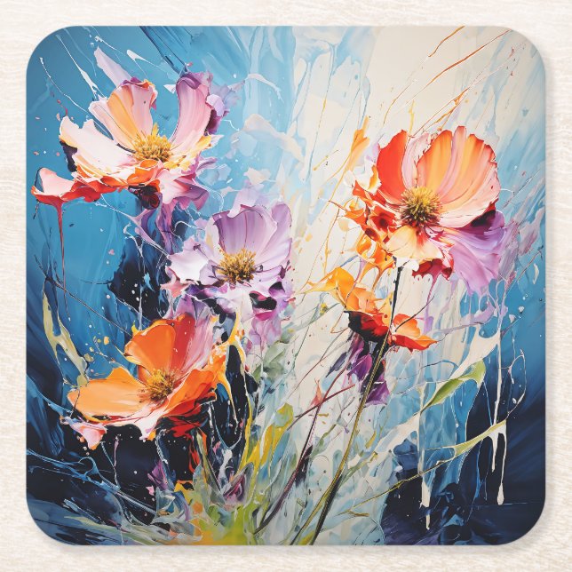 Stänk Blommigt konst Underlägg Papper Kvadrat (Framsidan)