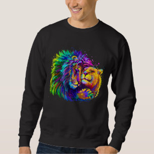 Stänk Colorful Lejon Embraces A Lioness Pop Art Lång Ärmad Tröja