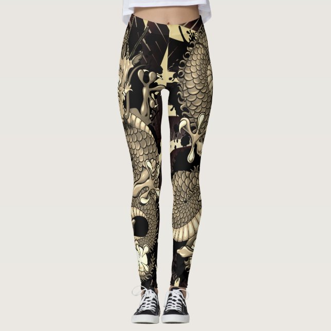 Stänk Dragon Tattoed Skin Effect Leggings (Framsida)