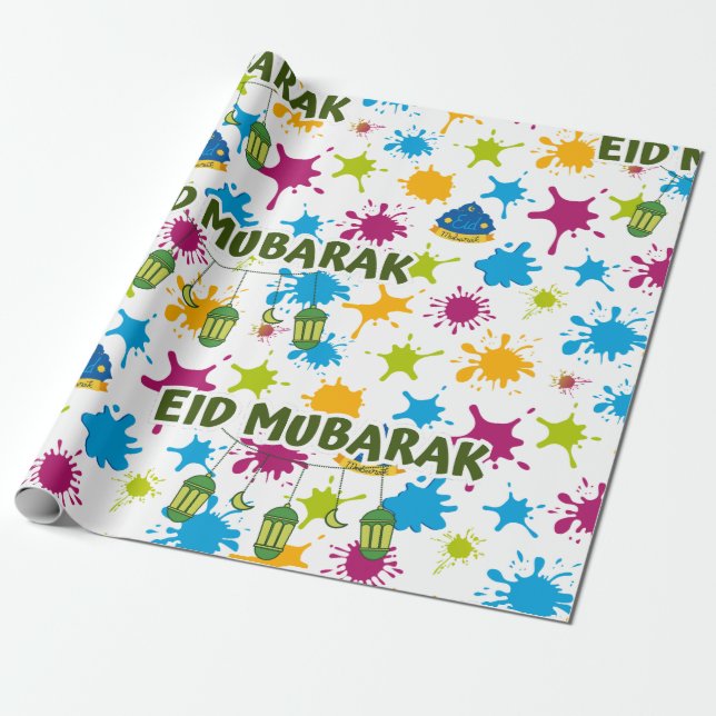 Stänk Eid Mubarak Wrapping Papper Presentpapper (Utrullad)