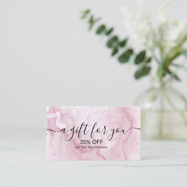 Stänk flytande Glitter Rosa Marble Rabattkort (Stående Fram)
