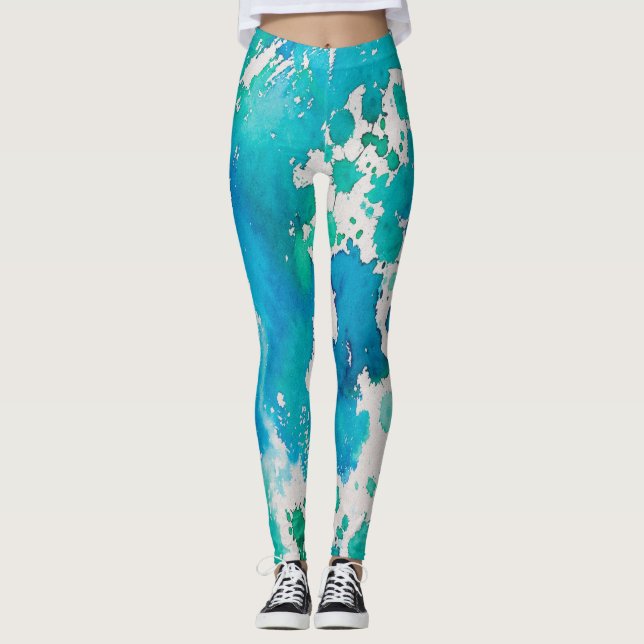 Stänk för blåttvitvattenfärg leggings (Framsida)