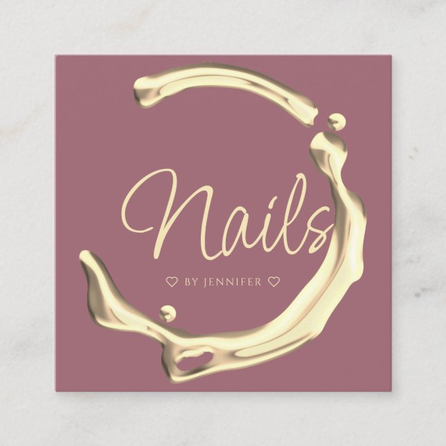 Stänk Guld Polska Eleganten Modern Nagel Fyrkantigt Visitkort (Framsida)