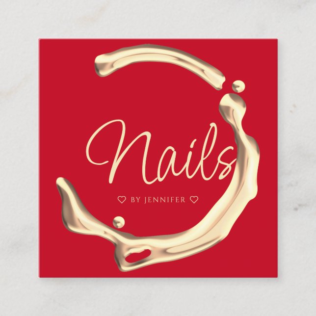Stänk Guld Polska Eleganten Modern Nagel Red Fyrkantigt Visitkort (Framsida)