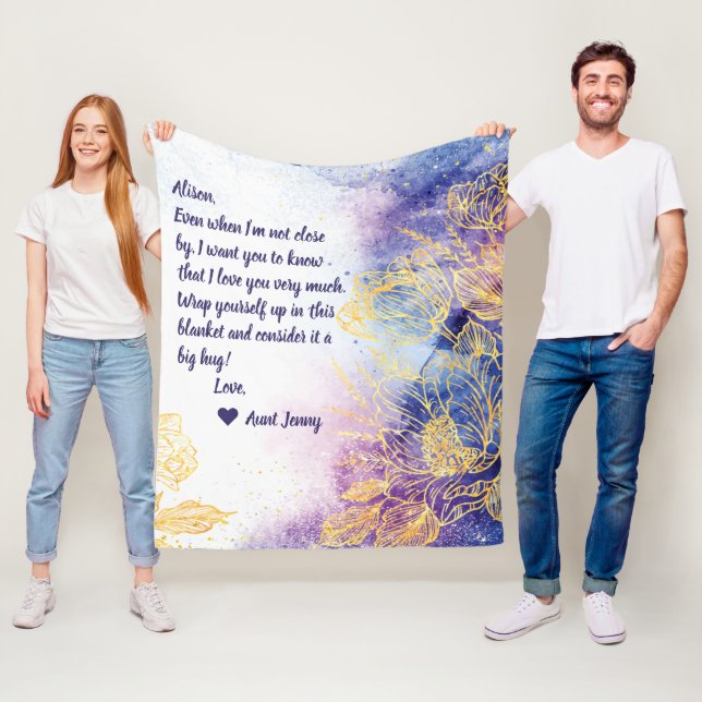 Stänk i blå vattenfärg med Guld Blommor + Obs! Fleecefilt (På plats)