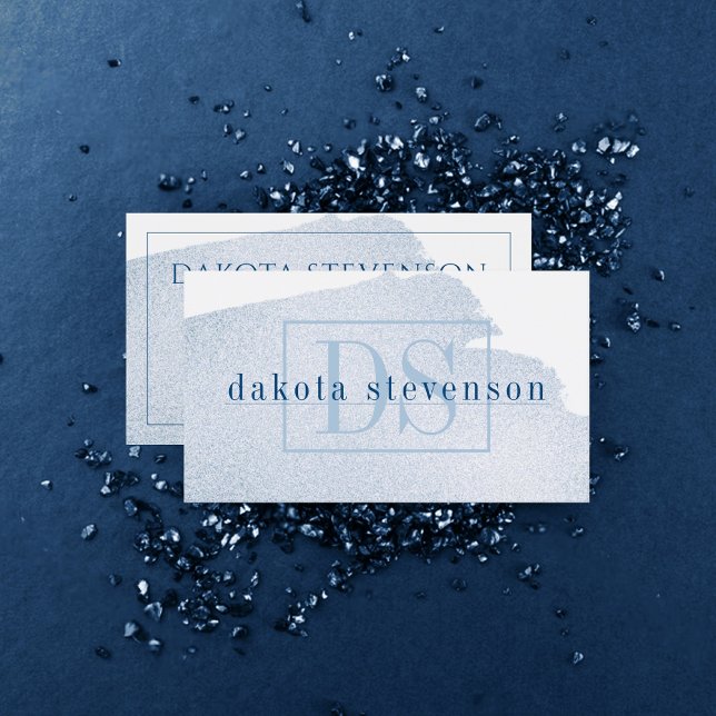 Stänk i Blue | Klassiskt Azure Watercolor Monogram Visitkort (Skapare uppladdad)